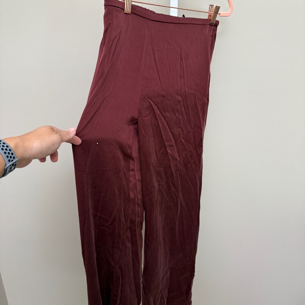 Zara SILK PAJAMAS - Maroon SIZE S TOP AND BOTTOM - Picture 6 of 9